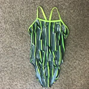 Nike Neon Green/Grey/Black One Piece Swimsuit